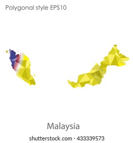 Malaysia map in geometric polygonal style.Abstract tessellation,modern design background.