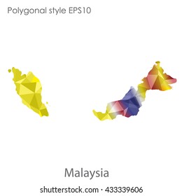 Malaysia map in geometric polygonal style.Abstract tessellation,modern design background.