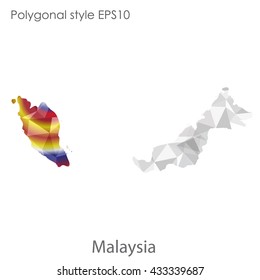 Malaysia map in geometric polygonal style.Abstract tessellation,modern design background.