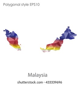 Malaysia map in geometric polygonal style.Abstract tessellation,modern design background.
