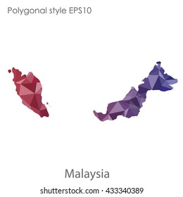 Malaysia map in geometric polygonal style.Abstract tessellation,modern design background.