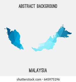 Malaysia map in geometric polygonal,mosaic style in blue shades.Abstract tessellation,modern design background,low poly. Vector illustration.