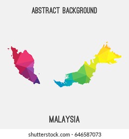 Malaysia map in geometric polygonal,mosaic style in rainbow colors.Abstract tessellation,modern design background,low poly. Vector illustration.