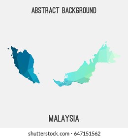 Malaysia map in geometric polygonal,mosaic style in cold shades.Abstract tessellation,modern design background,low poly. Vector illustration.