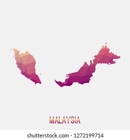 Malaysia map in geometric polygonal,mosaic style.Abstract tessellation,modern design background,low poly. Geometric cover, mockup. Vector illustration.
