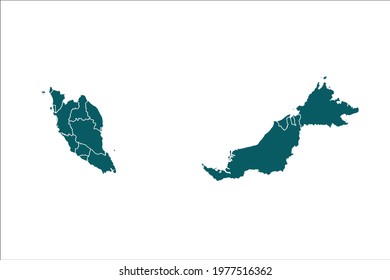 Malaysia Map Green Color on White Backgound