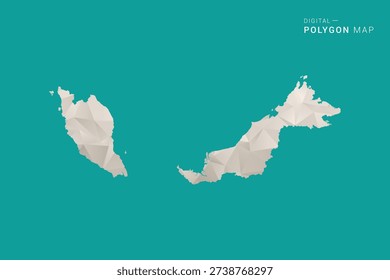 Malaysia Map - Green and Gray Polygon Vector Illustration, Low Poly Geometric Design with Clean Minimal Style on Solid Background for Infographic Use.