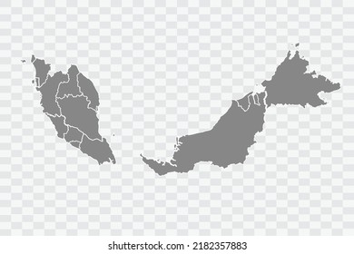 Malaysia Map grey Color on White Background quality files Png