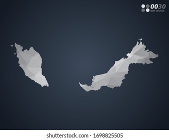 Malasia mapea mosaico de triángulo rojo polígono gris con fondo oscuro. vector de degradado de estilo.