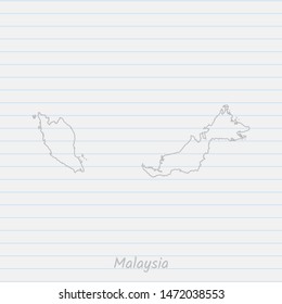 Malaysia map hand drawn gray outline on notebook background. Vector Illustration EPS10.
