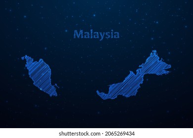 Mapa malayo dibujado a mano dibujando un esbozo.Mapa vectorial de estilo futurista sobre fondo del espacio azul oscuro. Ilustración vectorial.