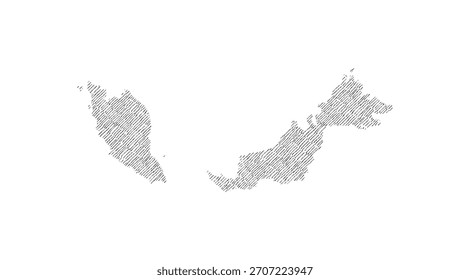 Malaysia map hand drawn sketch on white background vector, freehand hatch style map, vintage map.
