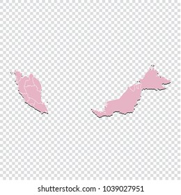 Malaysia map - High detailed pastel color map of Malaysia. Malaysia map isolated on transparent background. Vector illustration eps 10.