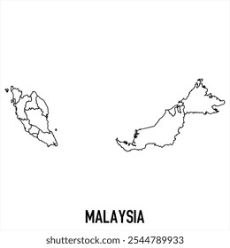 malaysia map icon isolated on white background. Outline map. Simple line icon. Vector illustration