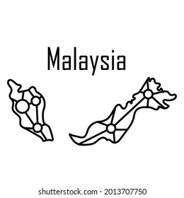 Icono de mapa de Malasia, ilustración vectorial en negro aislado en fondo blanco.