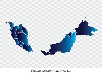 Malaysia Map indigo Color on White Background quality files png
