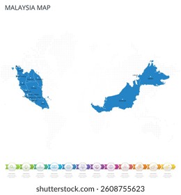 Malaysia Map - Infographic detailed map with regions and cities of the country. Vector illustration EPS10.