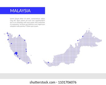 Malaysia map infographics background, blue grid and dots.
