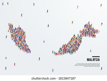 Malaysia Map. Large group of people form to create a shape of Malaysia Map. vector illustration.