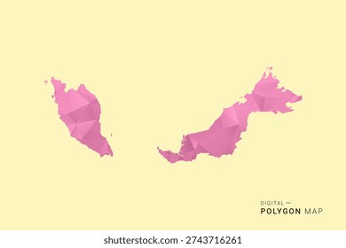 Malaysia Map - Low poly polygon map design in soft pink pastel gradient on beige background, modern minimal geometric style, clean digital vector illustration.