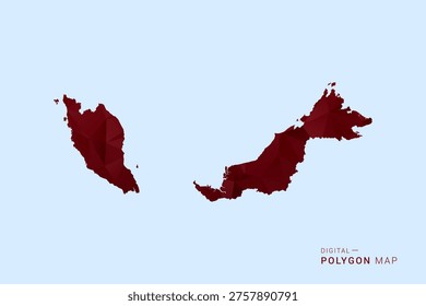 Malaysia Map - Low poly polygon map in deep red gradient on light blue background, modern minimal geometric design, vector illustration with faceted triangulated style.