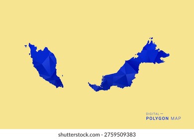 Malaysia Map - Low poly polygon map in deep blue gradient on soft beige background, modern minimal geometric design, clean abstract vector illustration with faceted triangulated style.