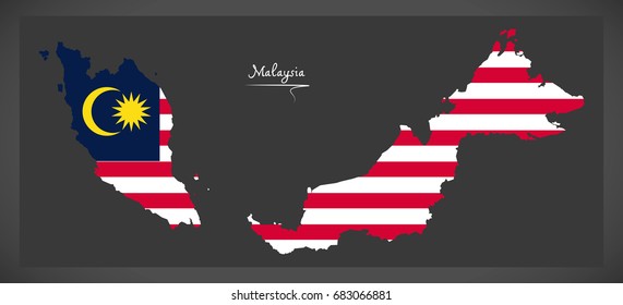 Malaysia map with Malaysian national flag illustration