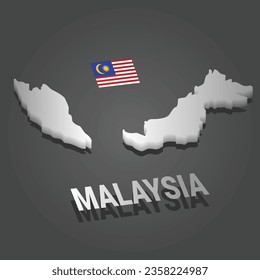 Malaysia map on grey background isometric vector. Flag.