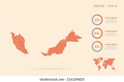 Malaysia kartographiert orangefarbene abstrakte Infografik-Vektorgrafik.