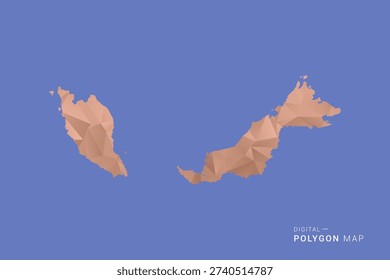 Malaysia Map - Orange Polygon Vector Illustration on Deep Blue Background, Low Poly Geometric Design, Modern Abstract Country Silhouette for Infographics and Presentation Use.