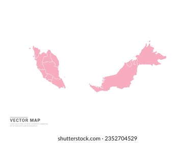 Mapa de Malasia - Estilo abstracto rosado aislado en fondo blanco para infografía, vector de diseño.