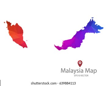 malaysia map polygon colorful vector illustrator eps10
