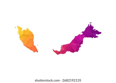 Mapa da Malásia - Ilustração vetorial em estilo polígono em laranja e rosa gradiente, baixo projeto geométrico poly, isolado no fundo branco para infográficos e educação.