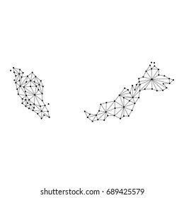 Malaysia Map Of Polygonal Mosaic Lines Network, Rays And Dots Vector Illustration.