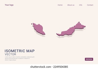 Malaysia map purple on white background with 3d isometric vector illustration