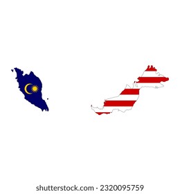 Malaysia map silhouette with flag isolated on white background