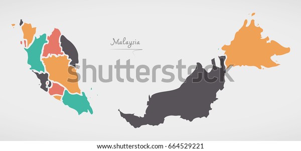 Malaysia Map States Modern Round Shapes Stock Vector Royalty Free 664529221