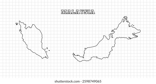 Malaysia map travel with outline simple drawing version Illustration