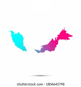 Malaysia map triangle low poly geometric polygonal abstract style. Malaysia abstract map. Cyan pink gradient abstract tessellation modern design background low poly. Vector illustration