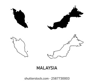 malaysia map in various style outline, black