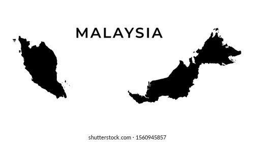 Malaysia Map Vector Blank Silhouette Isolated On White