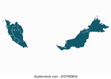 Malaysia Map Vector. Blue Color On White Background.