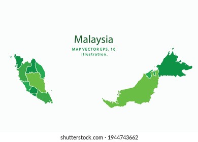 Malaysia map. Vector eps10. green color. on white backgrounds.