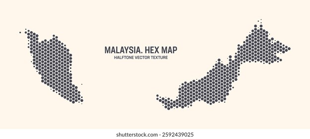 Malaysia Map Vector Hexagonal Halftone Pattern Isolate On Light Background. Hex Texture in the Form of a Map of Malaysia. Modern Technological Contour Map of Malaysia for Design or Business Projects