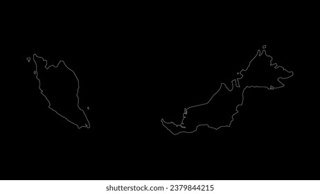 Malaysia map vector illustration. Drawing with a white line on a black background.