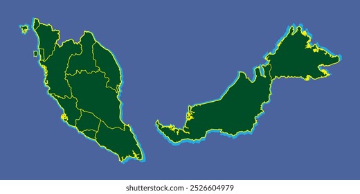 Malaysia map vector illustration. Map of Malaysia in green. Map, vector, country, geography, malaysia, illustration, land, border. Can use for infographic, banner, poster, web design. 