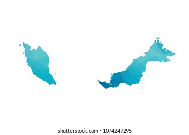 Malaysia map vector illustration in polygonal style,Low poly design on white background