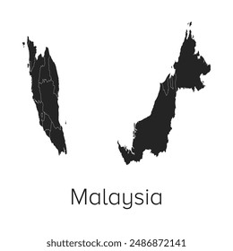 Malaysia Map Vector Illustration - Silhouette, Outline, Malaysia Travel and Tourism Map