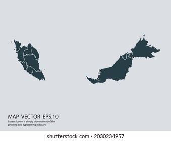 Malaysia map vector, isolated on gray background