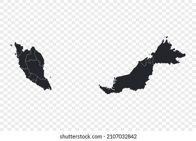 Malaysia Map Vector, Isolated On Transparent Background